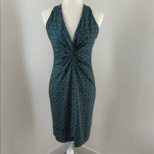 Laundry Teal Patterned Halter Dress sz 4